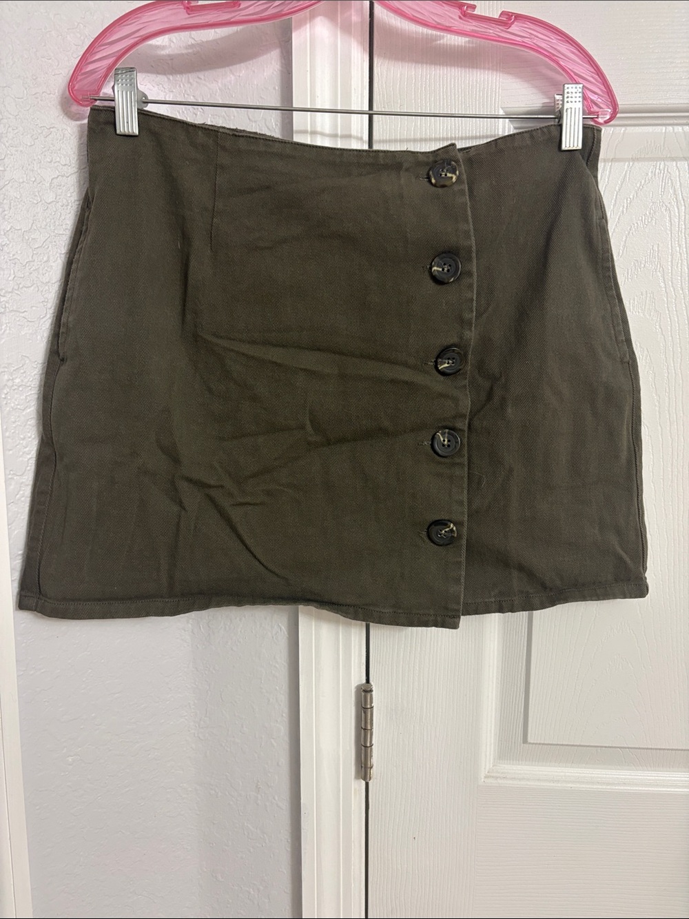 Chloe & Katie Olive Button-Front Mini Skirt